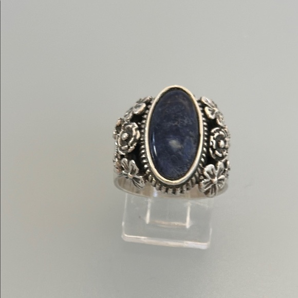 Antigua 925 Silver Blue Stone Filigree Ring - Picture 1 of 5